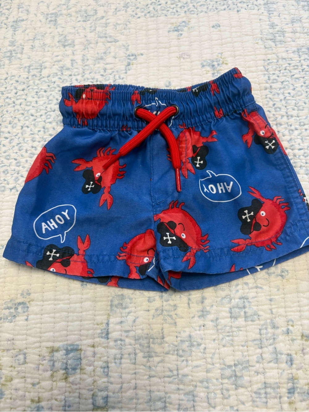 Carter's Blue Crab Print Shorts with Red Drawstring